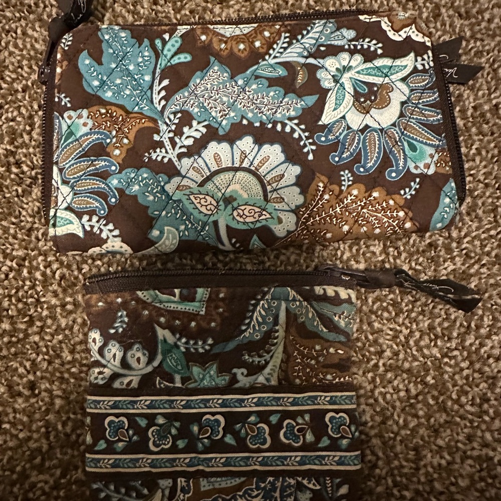 Vera Bradley Brown and Blue Floral wallet and coin purse set.